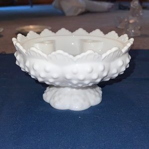 Fenton hobnail vintage candleholder flower holder farmhouse rustic milk glass